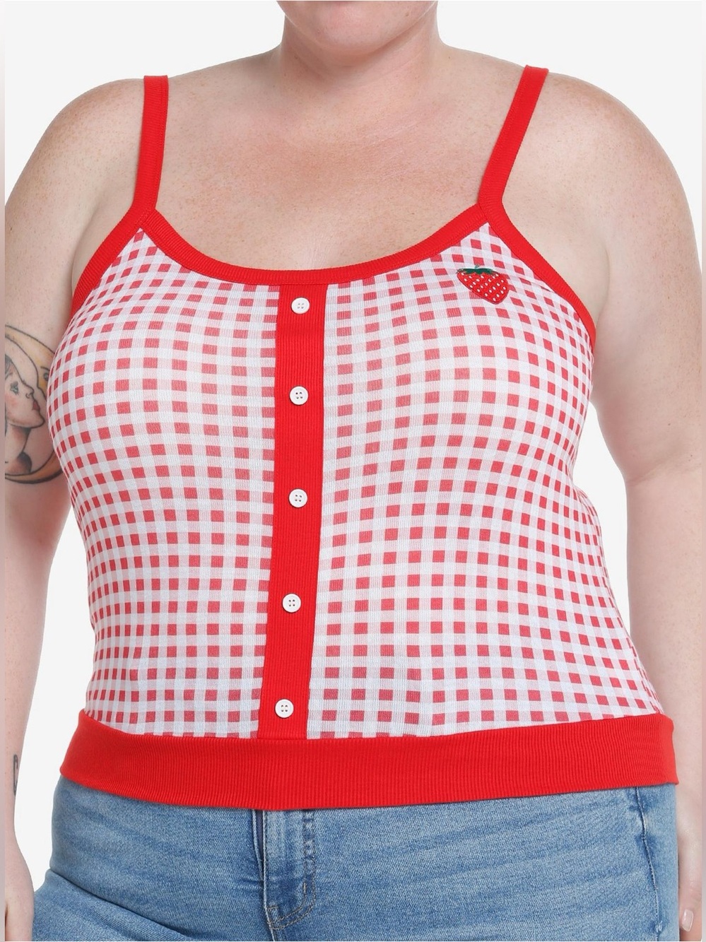 Sweet Society Red Strawberry Gingham Girls Sweater Tank Top Size XL
